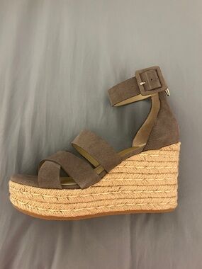 Gray Suede Espadrille Wedge Sandals